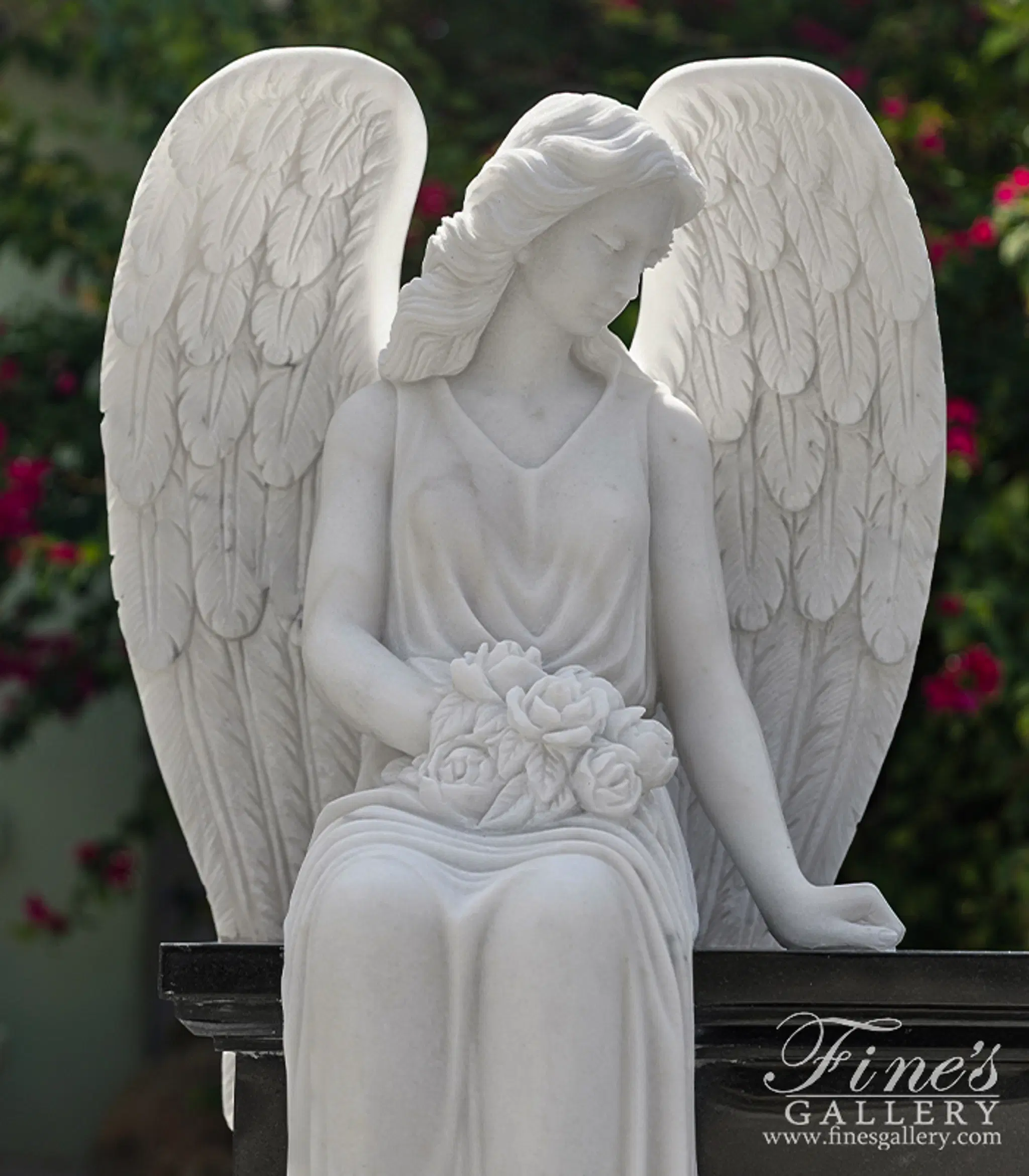 アート作品[WHITE BURIAL 1] White Marble Angel Memorial with Granite Bench and Urns